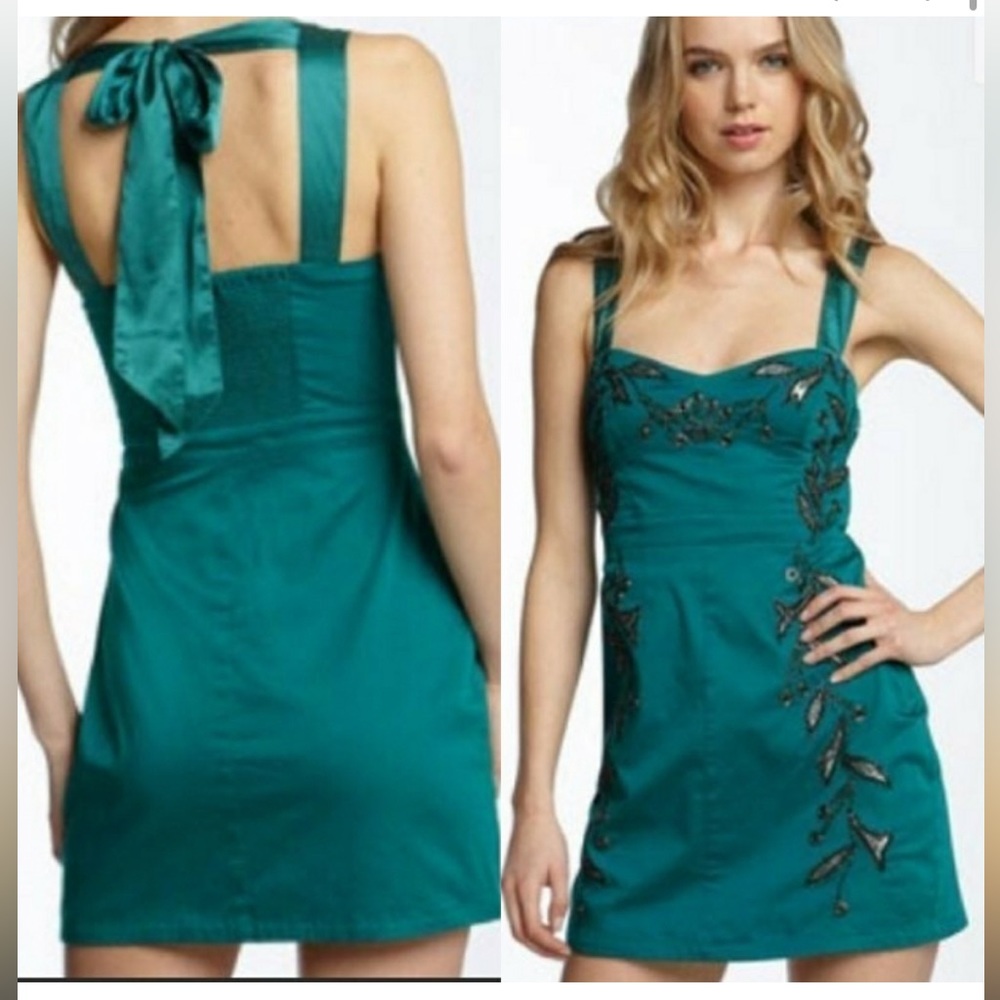 Free People Embroidered/Detailed Party Dress Ocean Teal
